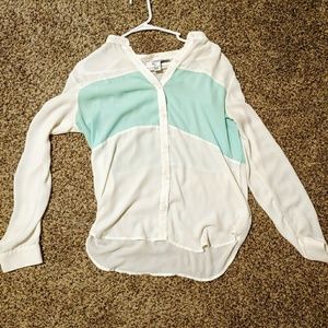 White and mint button up blouse